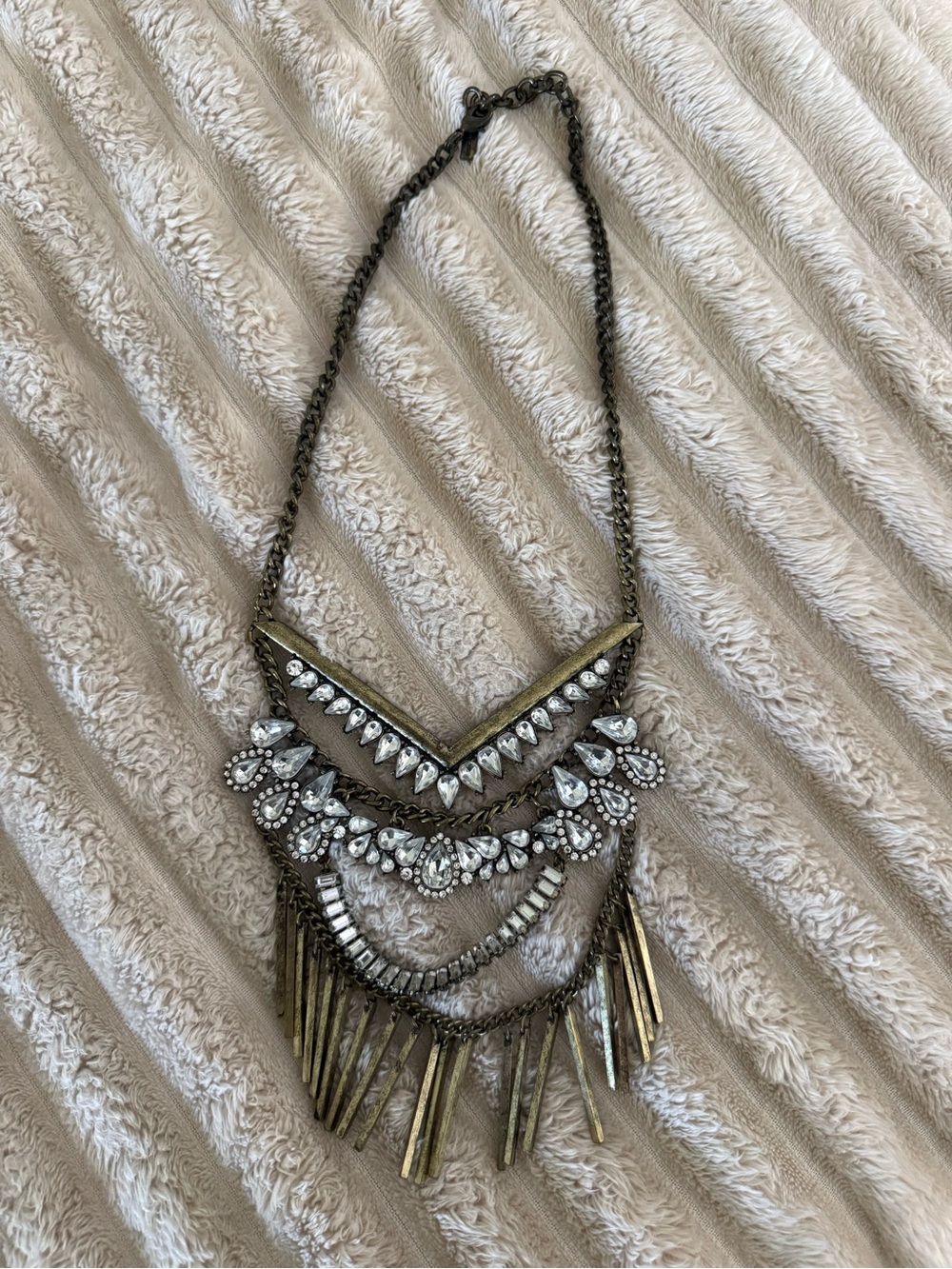 Nordstrom Antique Gold and Clear Crystal Layered Fringe Necklace